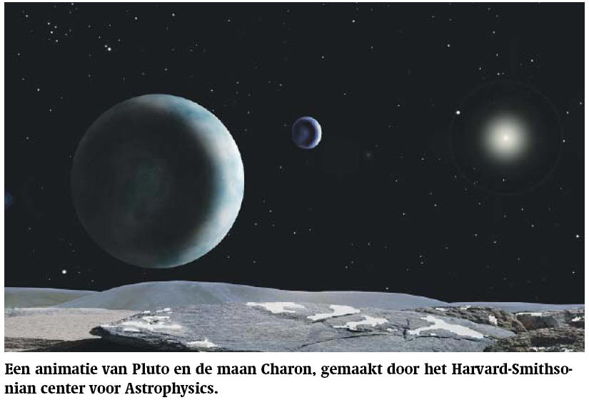 Een animatie van Pluto en de maan Charon, gemaakt door het Harvard-Smithsonian center voor Astrophysics.
